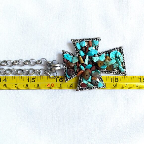 Cross Necklace Turquoise and TIger Eye - Picture 2 of 3